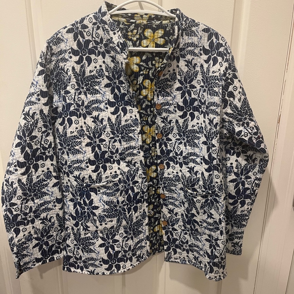 Reversible Quilted Floral Blue and White Women's Jacket